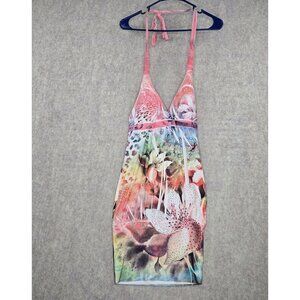 Multicolor Halter Women’s Floral Embellished Summer Dress Size M Polyester